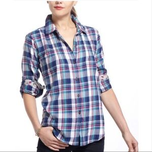 Birds of Paradis Flannel Plaid Button Down Pintuck & Contrast Cuff Details